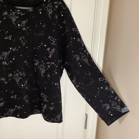 Reitmans Women's Black Long Sleeve Top T-Shirt Astronomy Stars Size L/XL Cotton - Picture 2 of 7